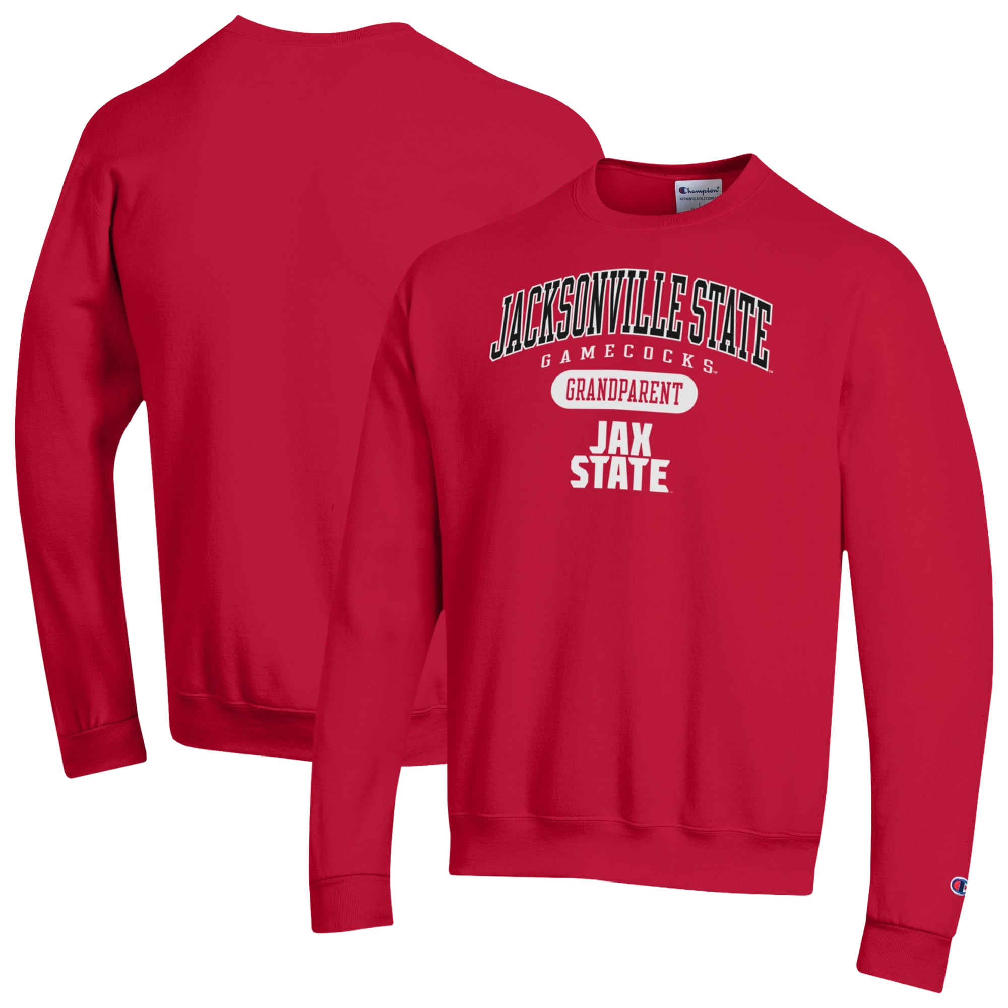 Unisex Champion Red Jacksonville State Gamecocks Grandparent Pill Box Eco Powerblend Sweatshirt