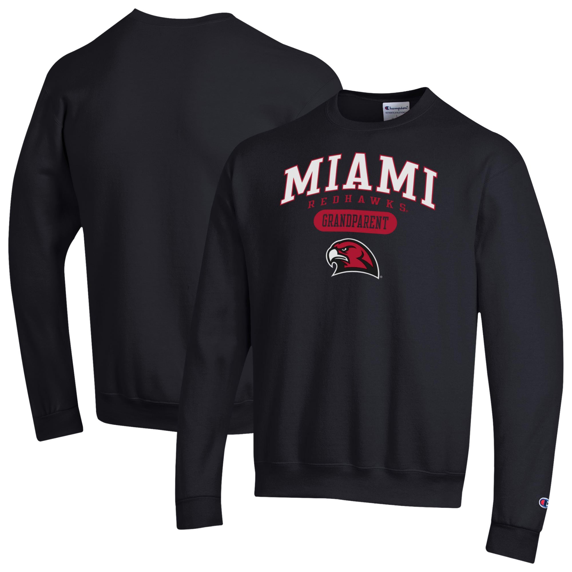 Unisex Champion Black Miami University RedHawks Grandparent Pill Box Eco Powerblend Sweatshirt