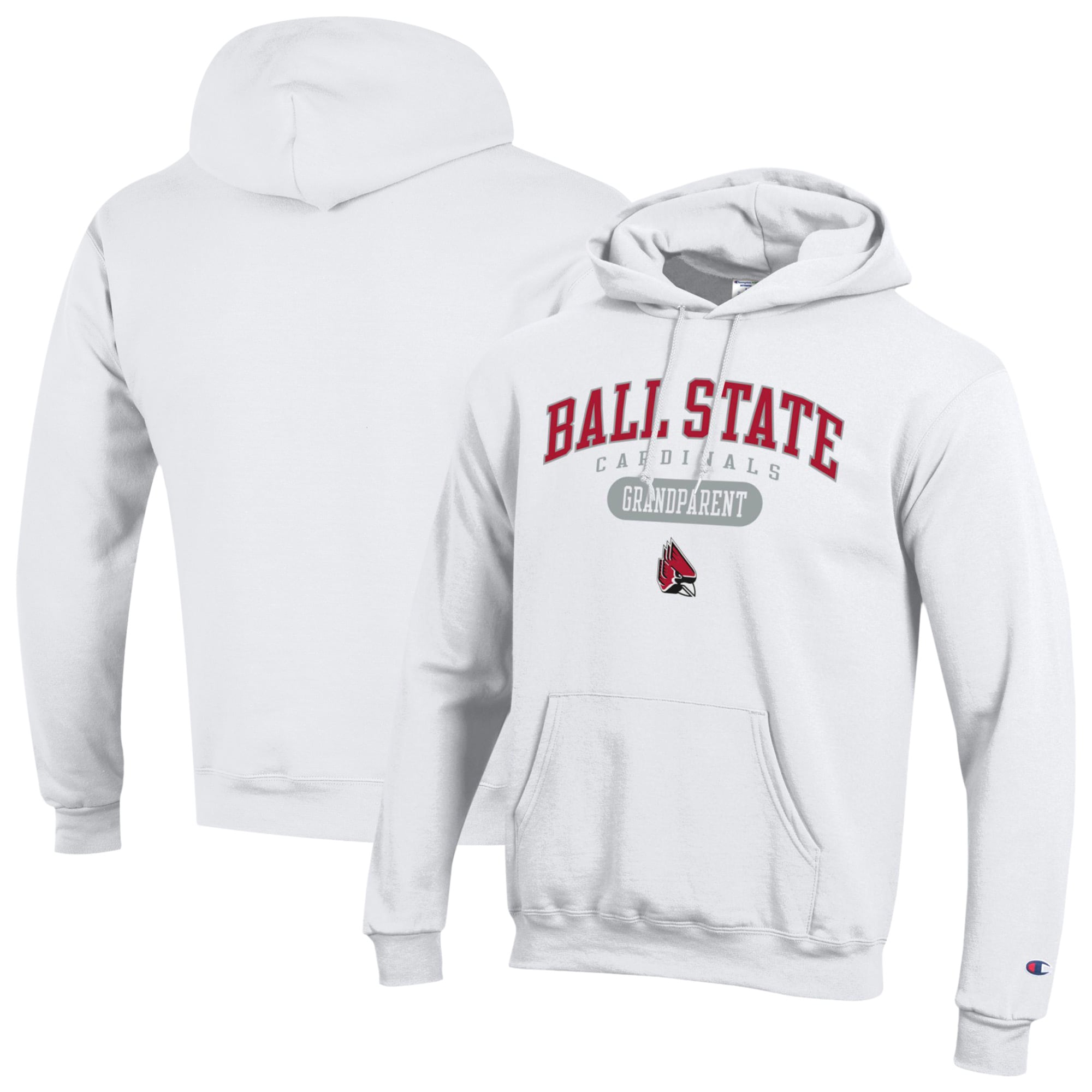 Unisex Champion White Ball State Cardinals Grandparent Pill Box Eco Powerblend Hoodie