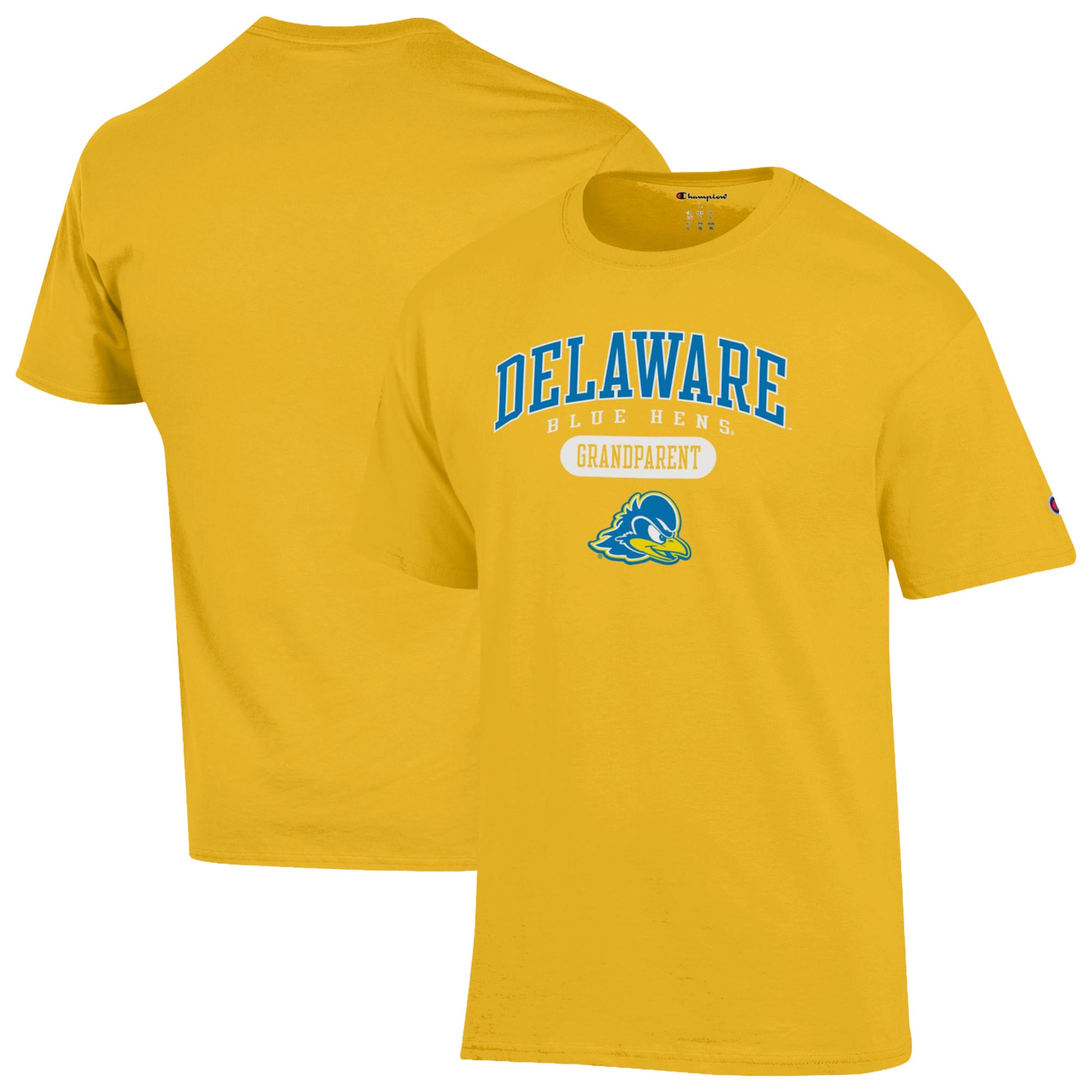 Unisex Champion Gold Delaware Fightin' Blue Hens Grandparent Pill Box Jersey T-Shirt