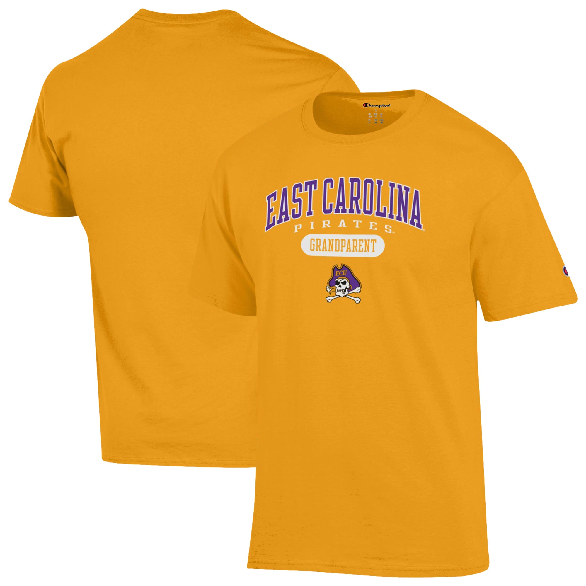 Unisex Champion Gold ECU Pirates Grandparent Pill Box Jersey T-Shirt