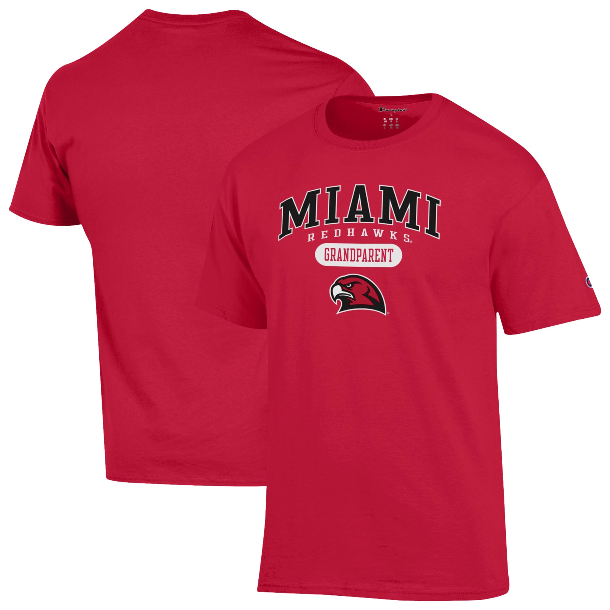 Unisex Champion Red Miami University RedHawks Grandparent Pill Box Jersey T-Shirt