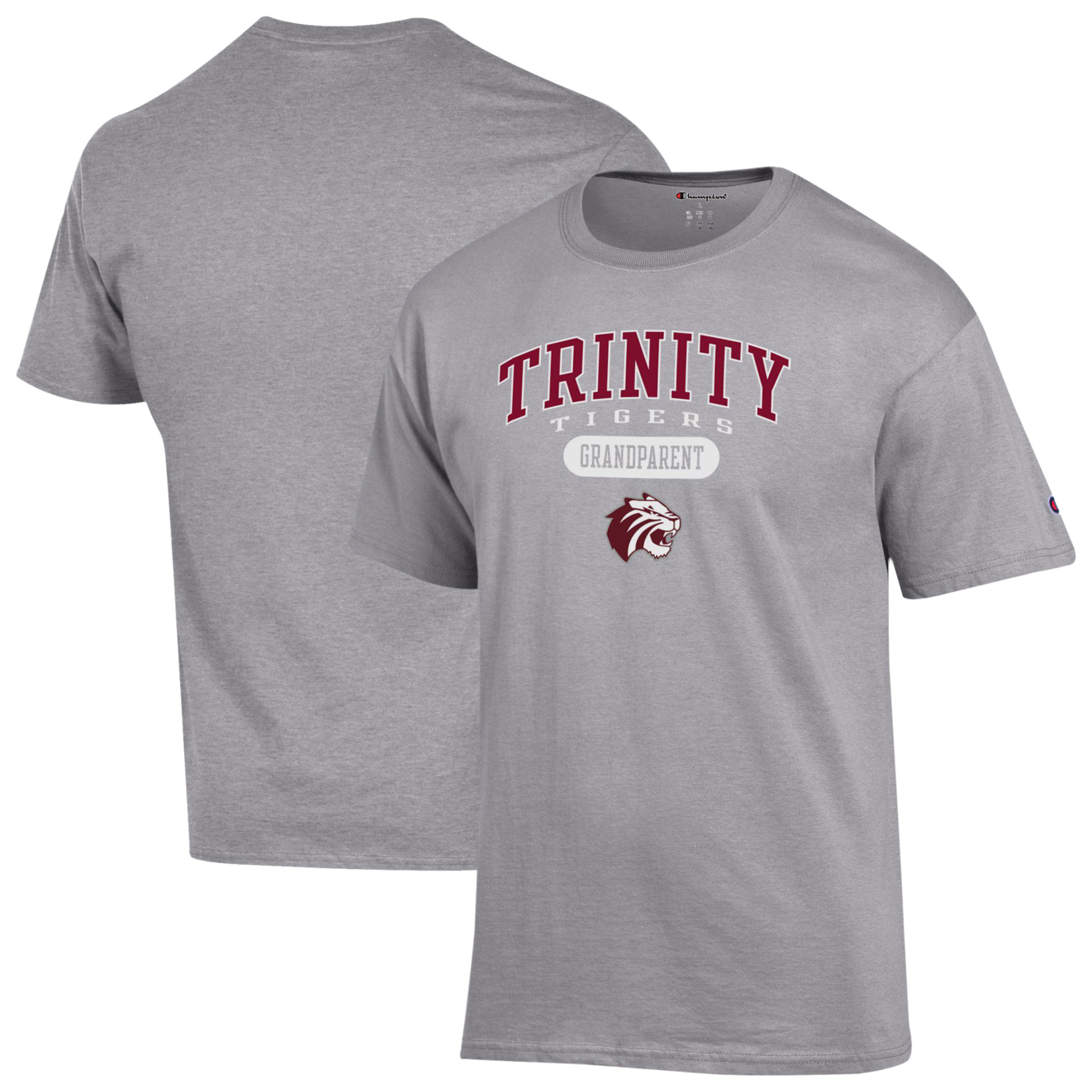 Unisex Champion Gray Trinity Tigers Grandparent Pill Box Jersey T-Shirt