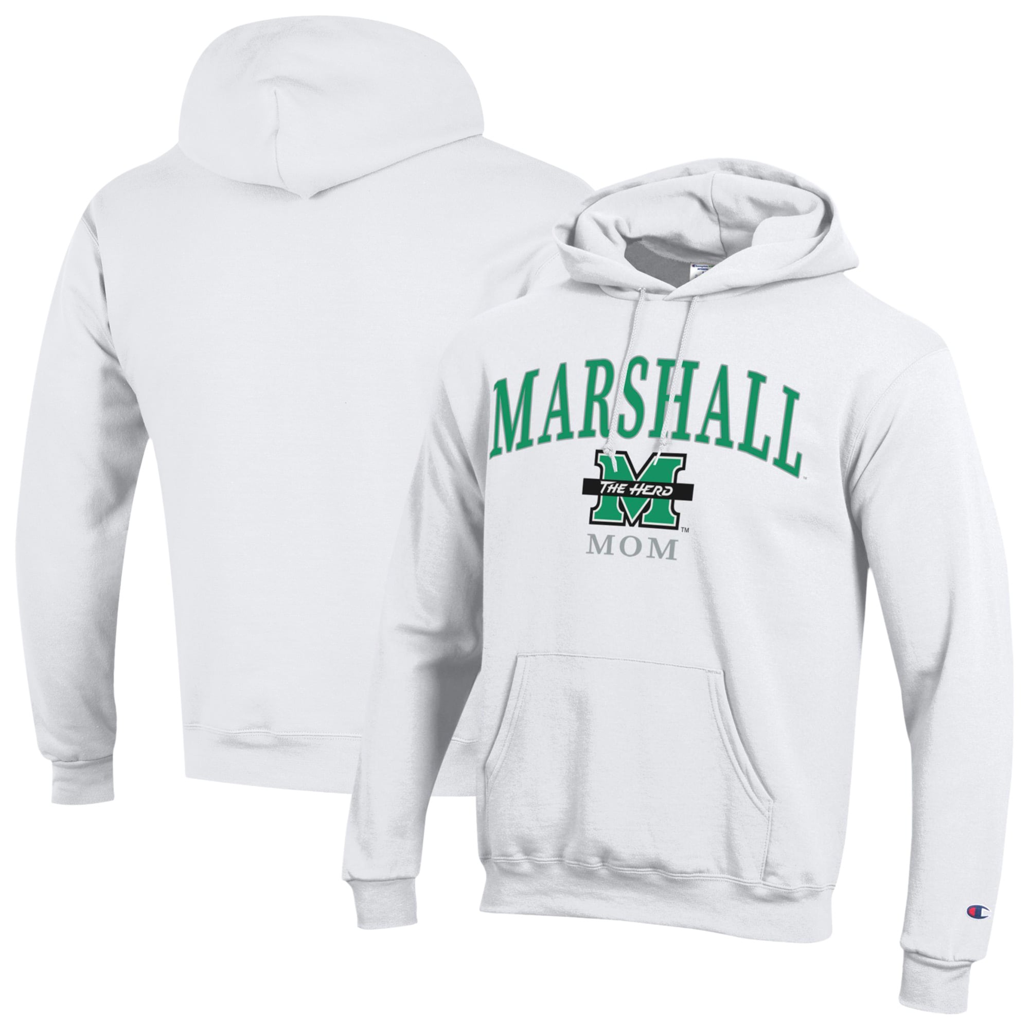 Women's Champion  White Marshall Thundering Herd Arch Mom Eco Powerblend Hoodie