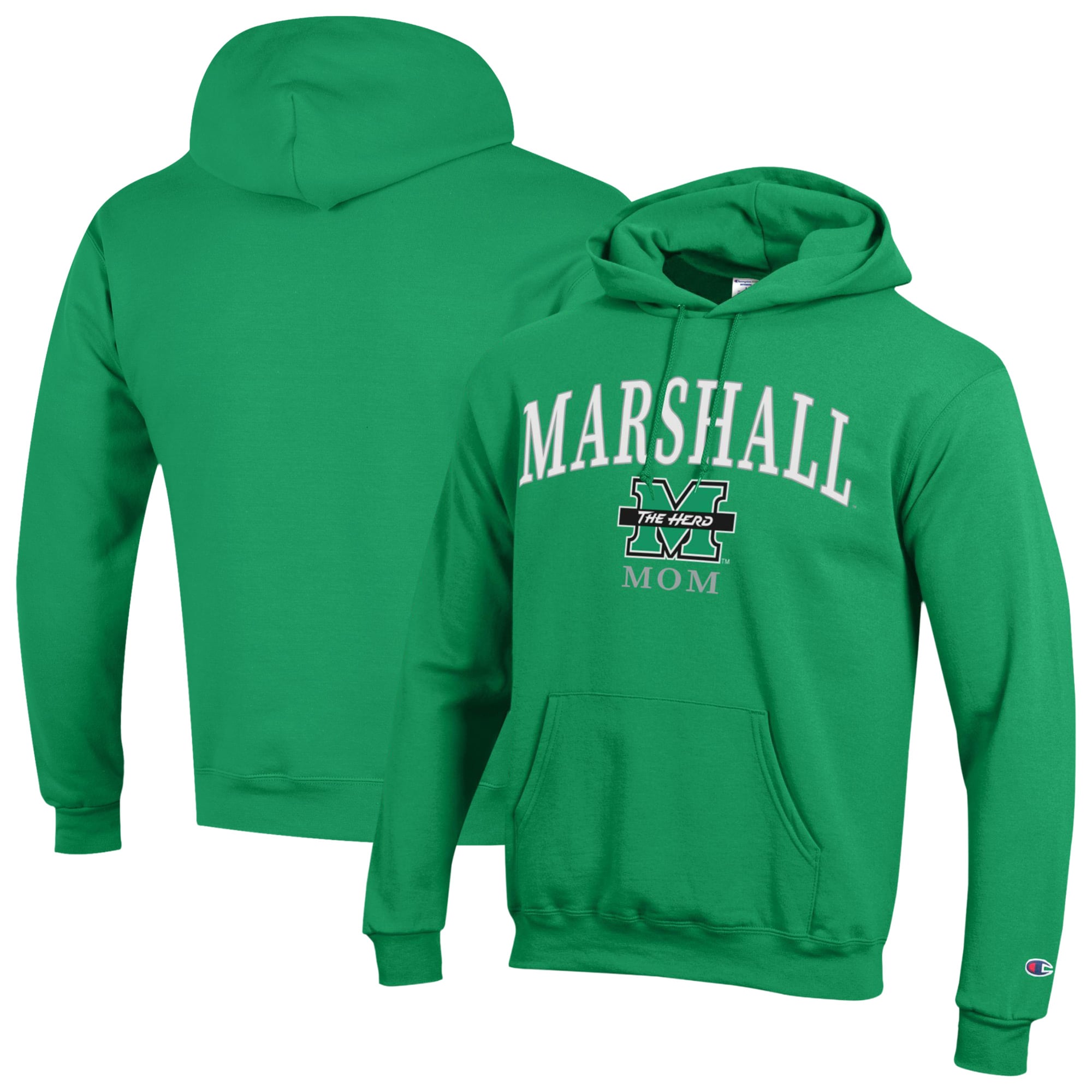 Women's Champion  Green Marshall Thundering Herd Arch Mom Eco Powerblend Hoodie