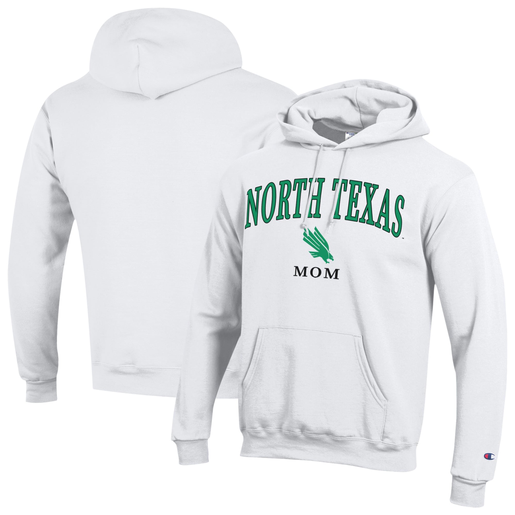 Women's Champion  White North Texas Mean Green Arch Mom Eco Powerblend Hoodie