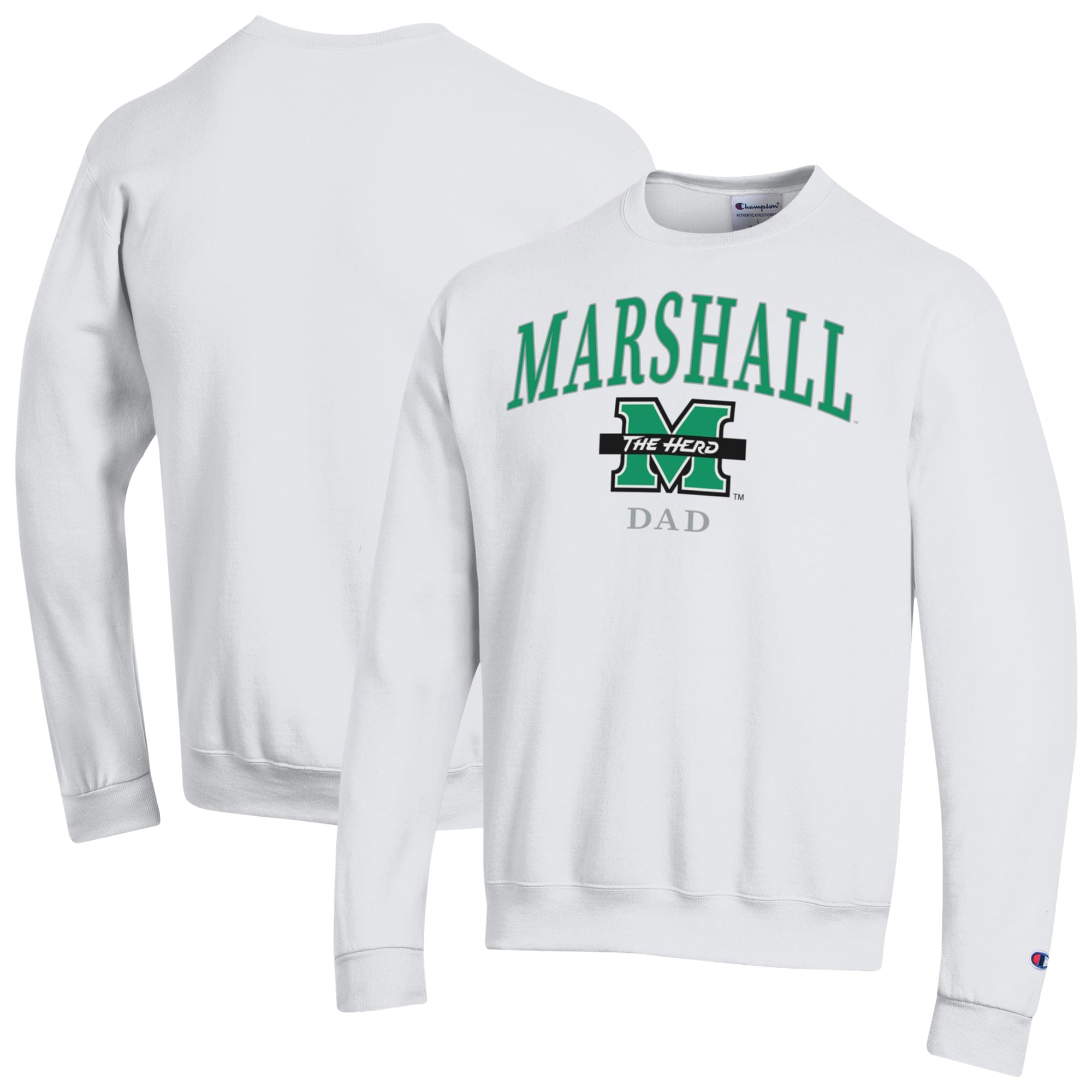 Men's Champion  White Marshall Thundering Herd Arch Dad Eco Powerblend Sweatshirt
