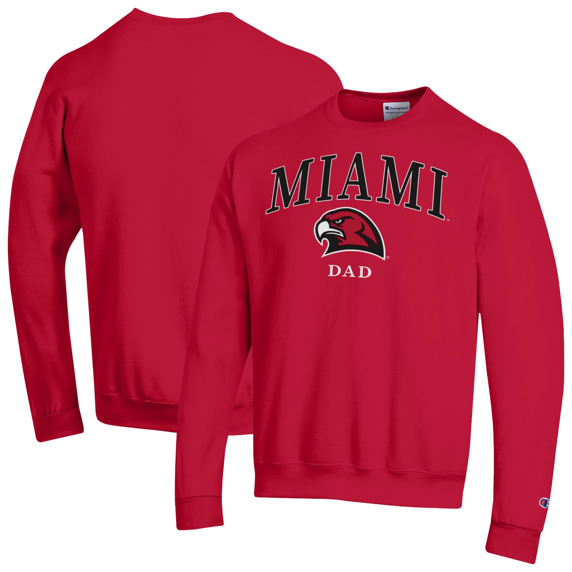 Men's Champion  Red Miami University RedHawks Arch Dad Eco Powerblend Sweatshirt