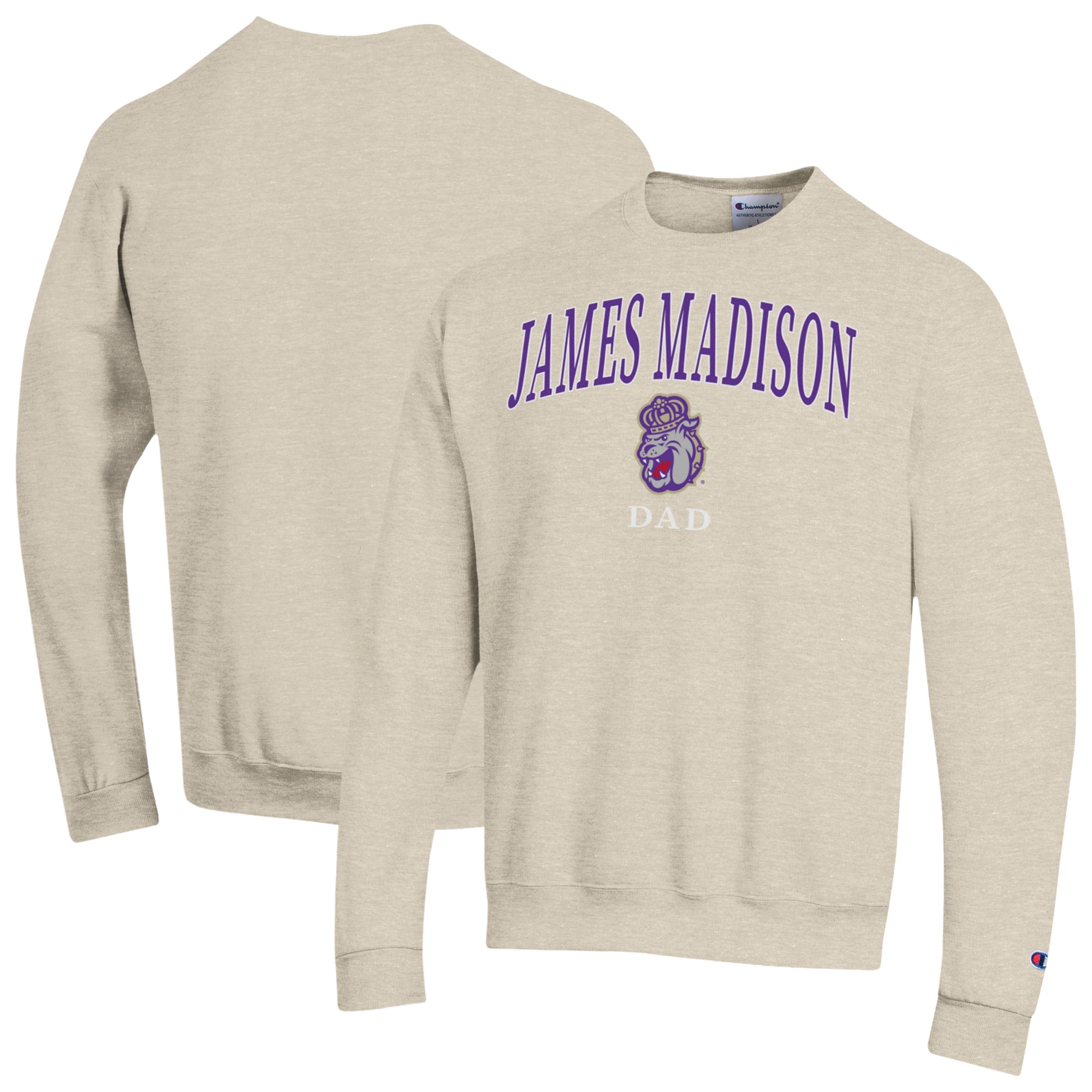 Men's Champion  Oatmeal James Madison Dukes Arch Dad Eco Powerblend Sweatshirt