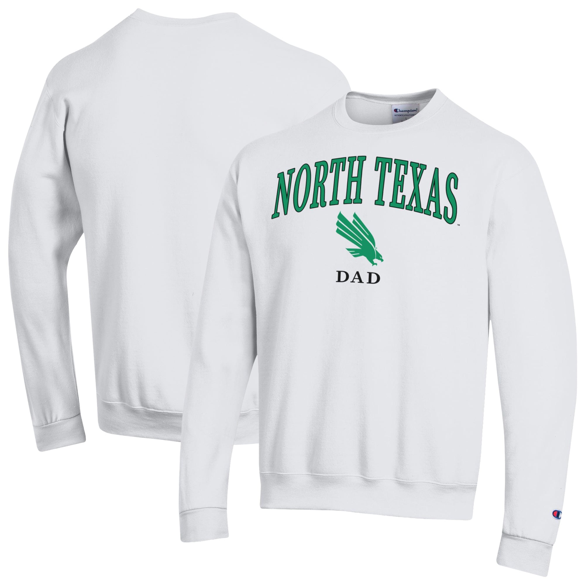 Men's Champion  White North Texas Mean Green Arch Dad Eco Powerblend Sweatshirt