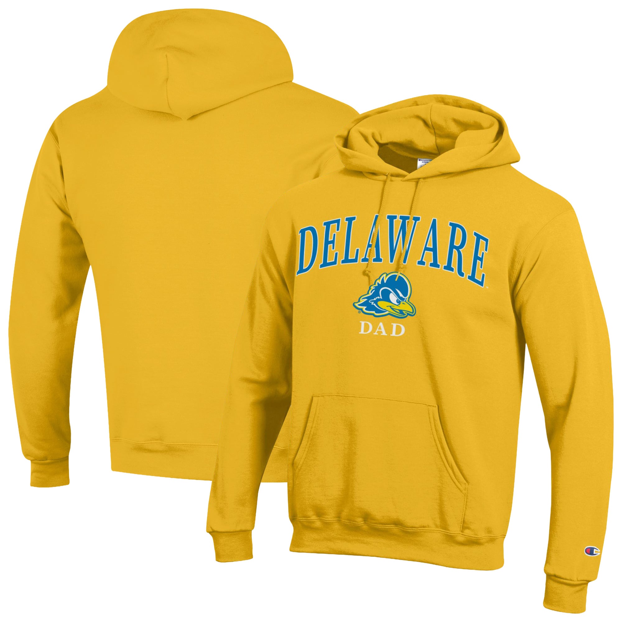 Men's Champion  Yellow Delaware Fightin' Blue Hens Arch Dad Eco Powerblend Hoodie