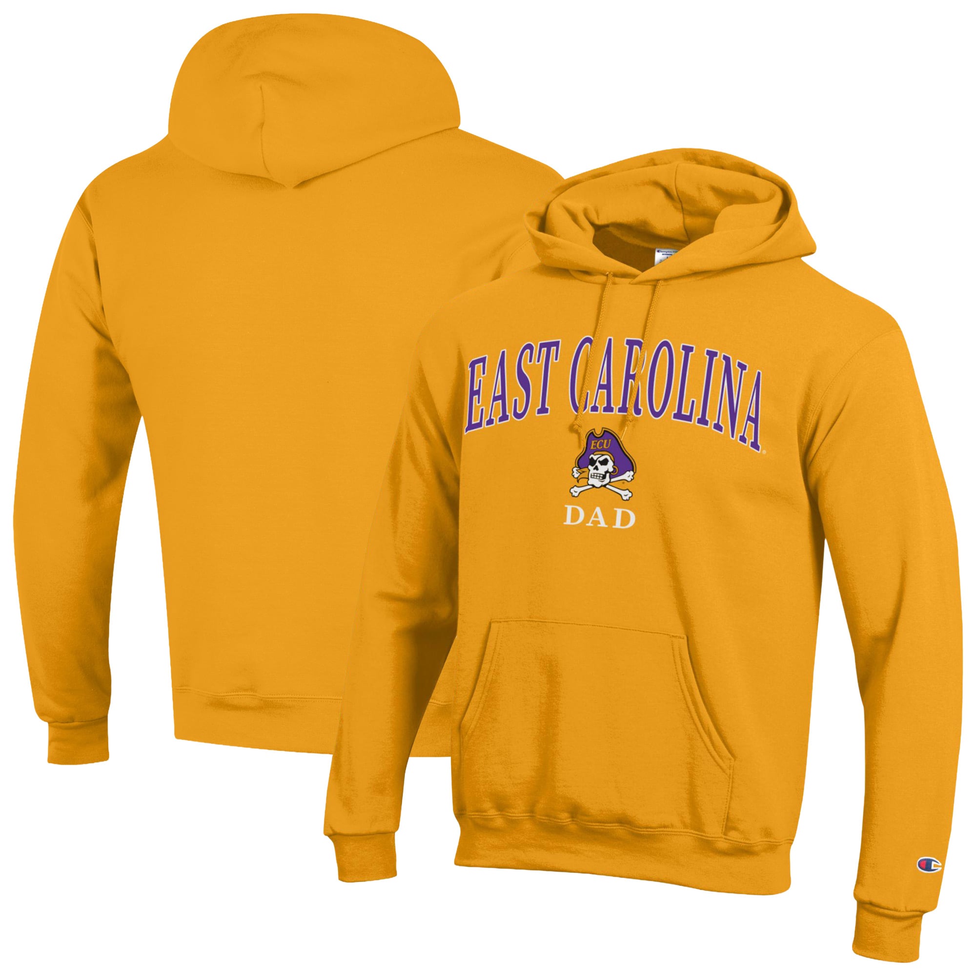 Men's Champion  Yellow ECU Pirates Arch Dad Eco Powerblend Hoodie