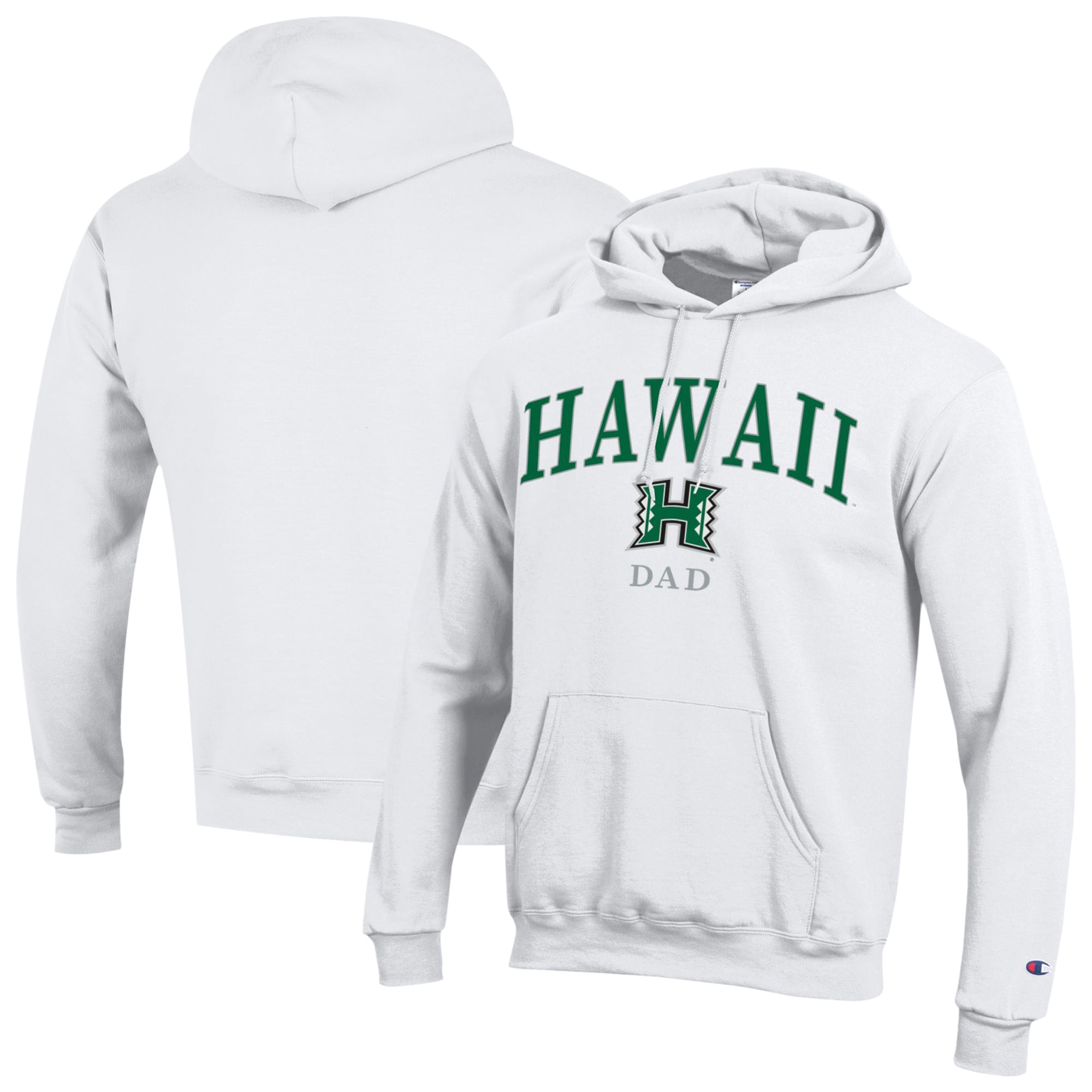 Men's Champion  White Hawaii Rainbow Warriors Arch Dad Eco Powerblend Hoodie