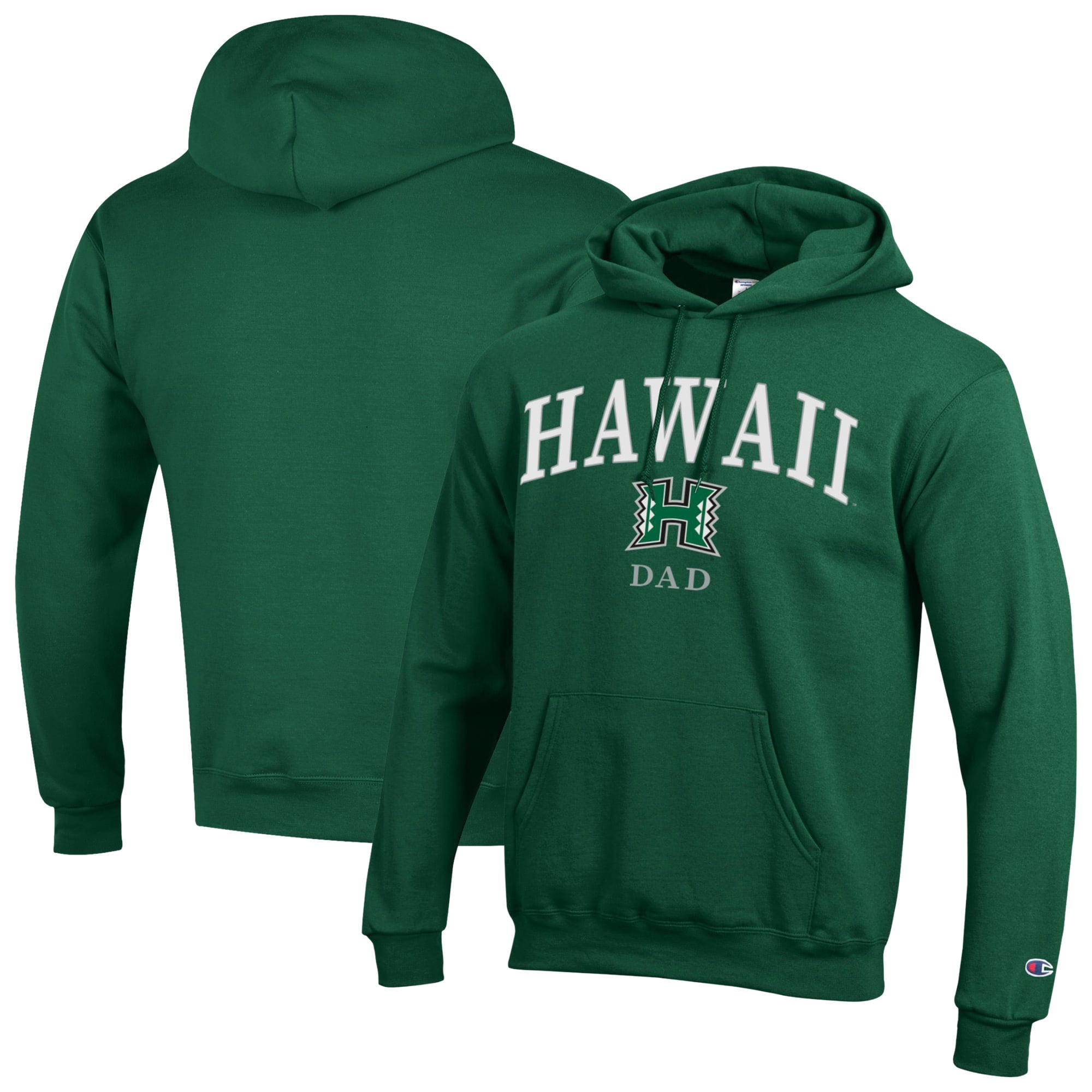 Men's Champion  Green Hawaii Rainbow Warriors Arch Dad Eco Powerblend Hoodie