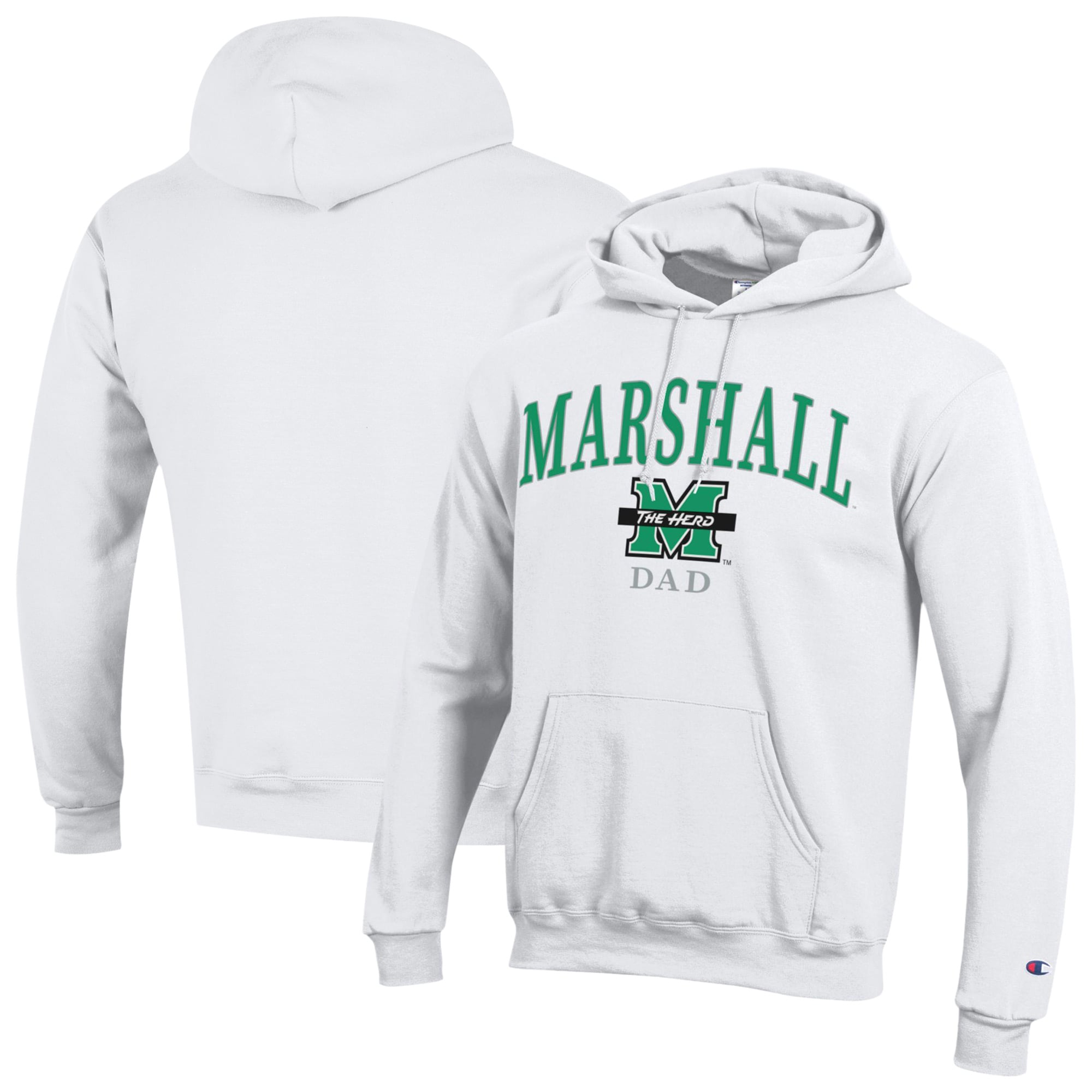 Men's Champion  White Marshall Thundering Herd Arch Dad Eco Powerblend Hoodie