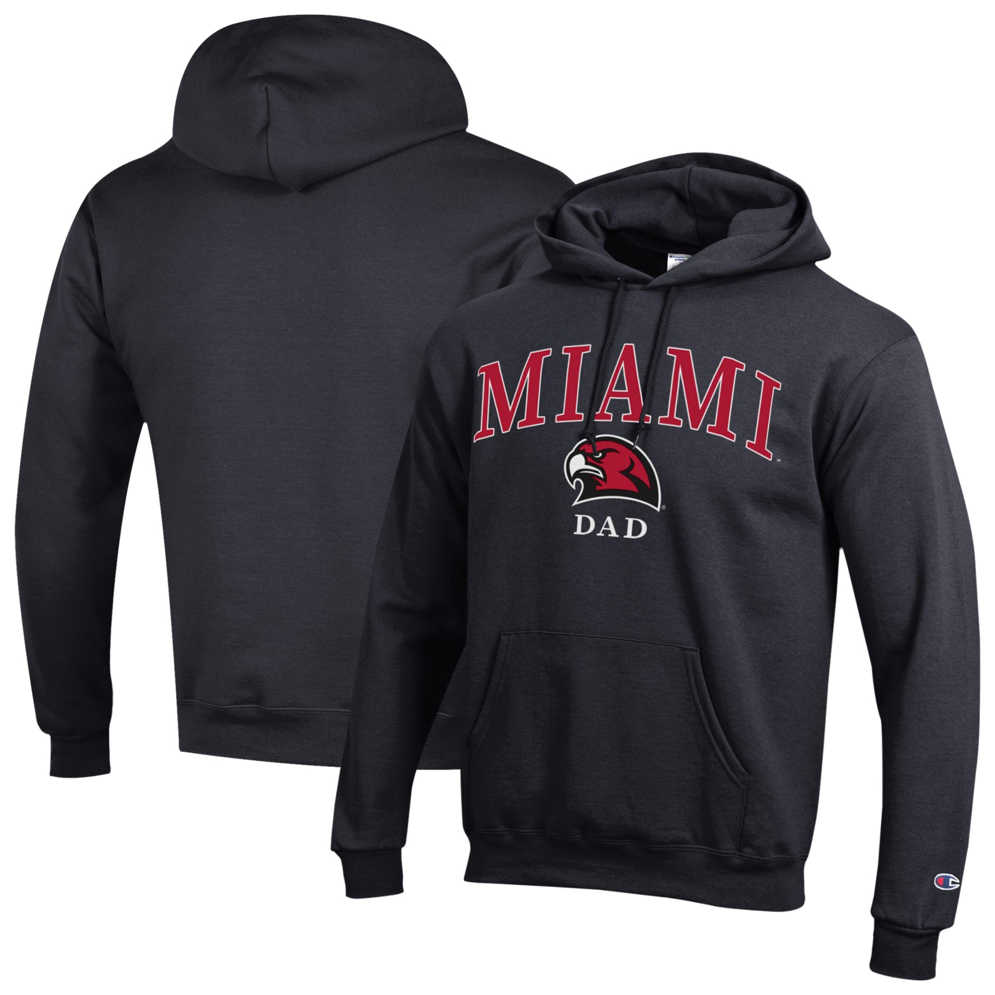 Men's Champion  Black Miami University RedHawks Arch Dad Eco Powerblend Hoodie