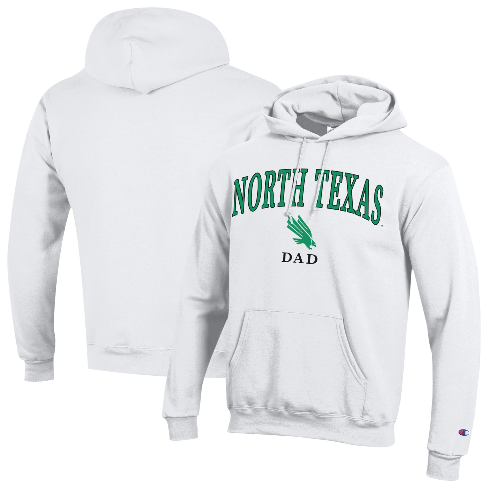 Men's Champion  White North Texas Mean Green Arch Dad Eco Powerblend Hoodie