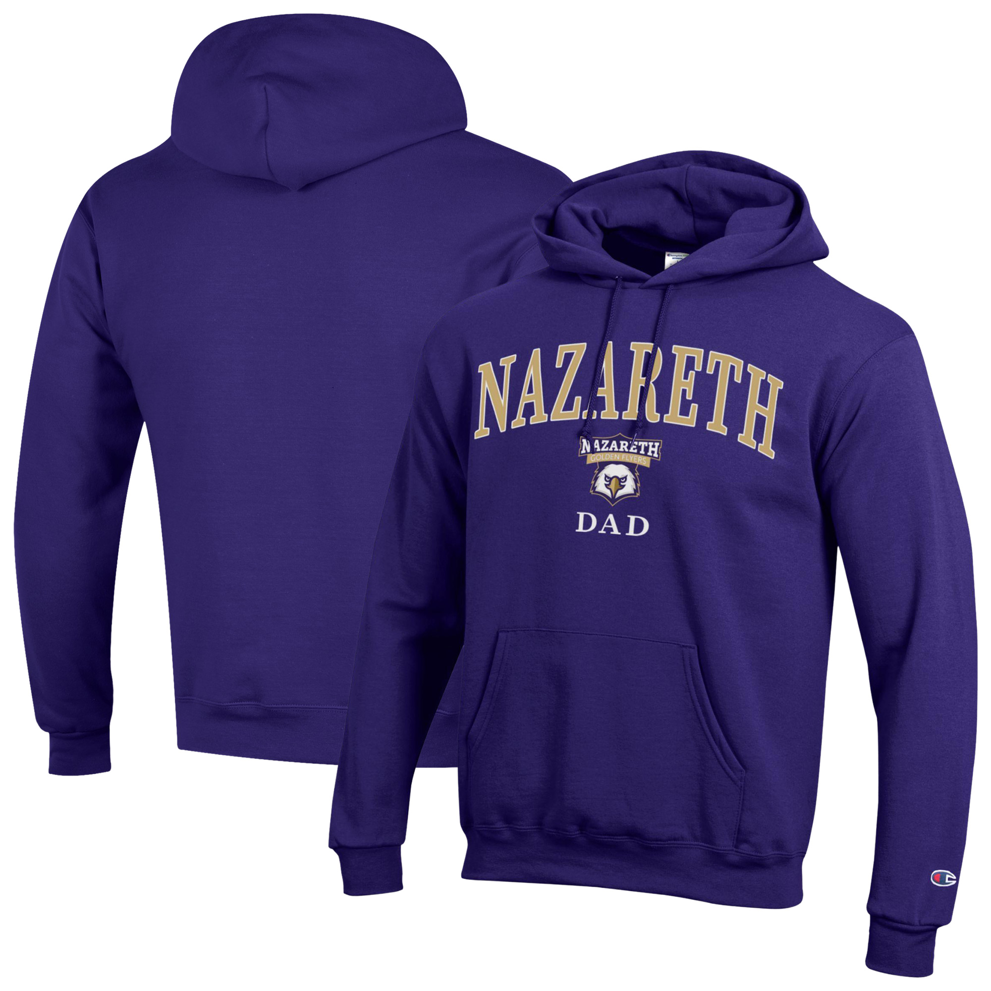 Men’s Champion Purple Nazareth University Golden Flyers Arch Dad Eco Powerblend Hoodie