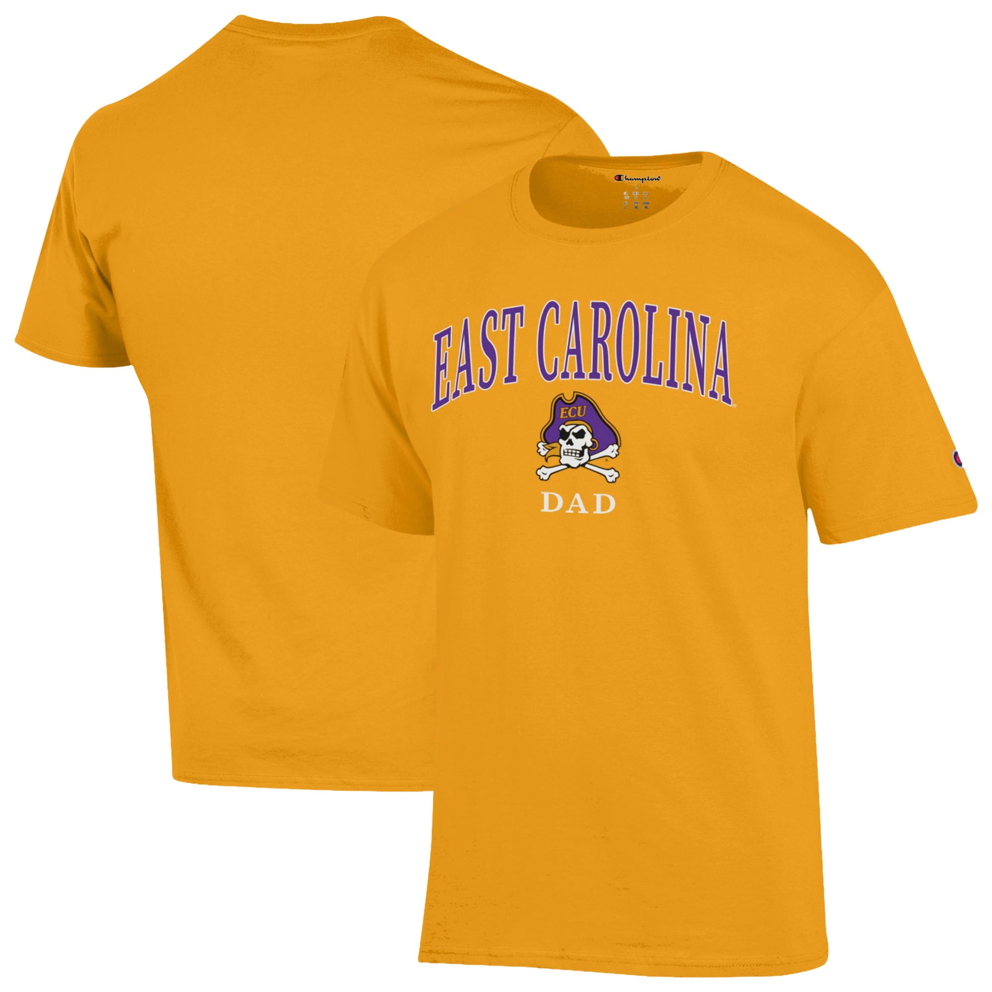 Men's Champion  Yellow ECU Pirates Arch Dad Jersey T-Shirt