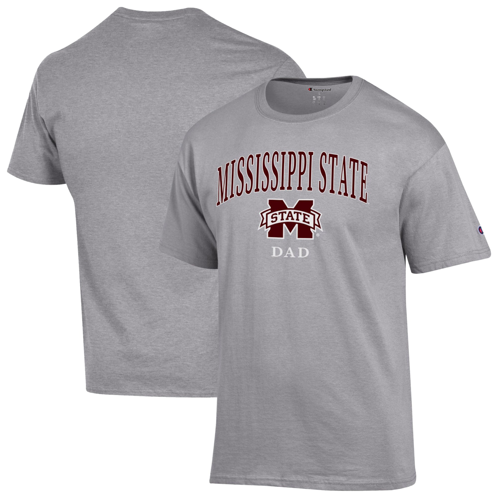 Men's Champion  Gray Mississippi State Bulldogs Arch Dad Jersey T-Shirt