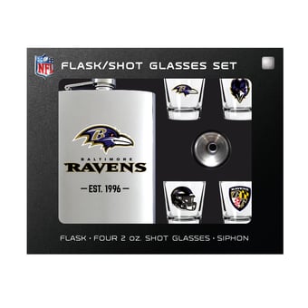 MOJO  Baltimore Ravens Shot Glass & Flask Gift Set