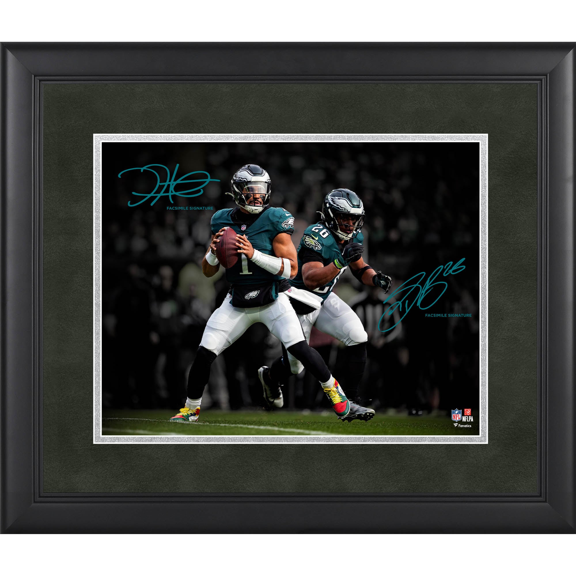 Jalen Hurts & Saquon Barkley Philadelphia Eagles Facsimile Signature Framed 11" x 14" Spotlight Photograph