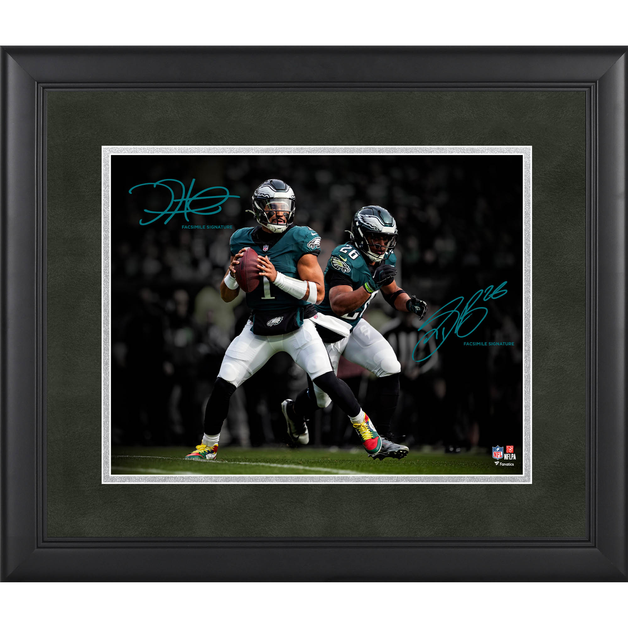 Jalen Hurts & Saquon Barkley Philadelphia Eagles Facsimile Signature Framed 11" x 14" Spotlight Photograph