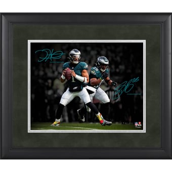 Jalen Hurts & Saquon Barkley Philadelphia Eagles Facsimile Signature Framed 11" x 14" Spotlight Photograph
