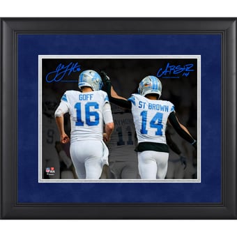 Jared Goff & Amon-Ra St. Brown Detroit Lions Facsimile Signature Framed 11" x 14" Spotlight Photograph