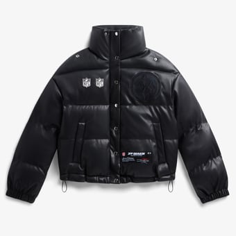 Women's  Black Pittsburgh Steelers Faux Leather Puffer Jacket