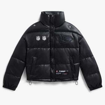Women's  Black Kansas City Chiefs Faux Leather Puffer Jacket