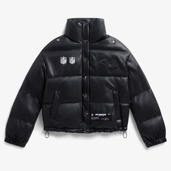 Women's  Black Denver Broncos Faux Leather Puffer Jacket