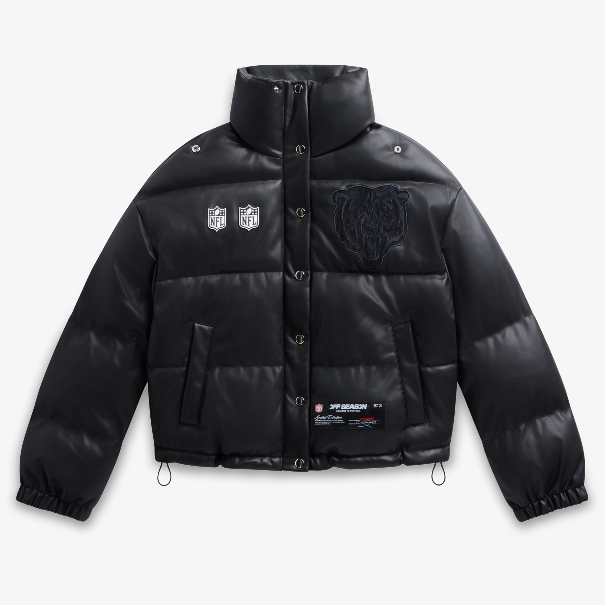 Women's Black Chicago Bears Faux Leather Puffer Jacket
