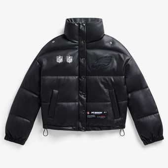 Women's  Black Philadelphia Eagles Faux Leather Puffer Jacket
