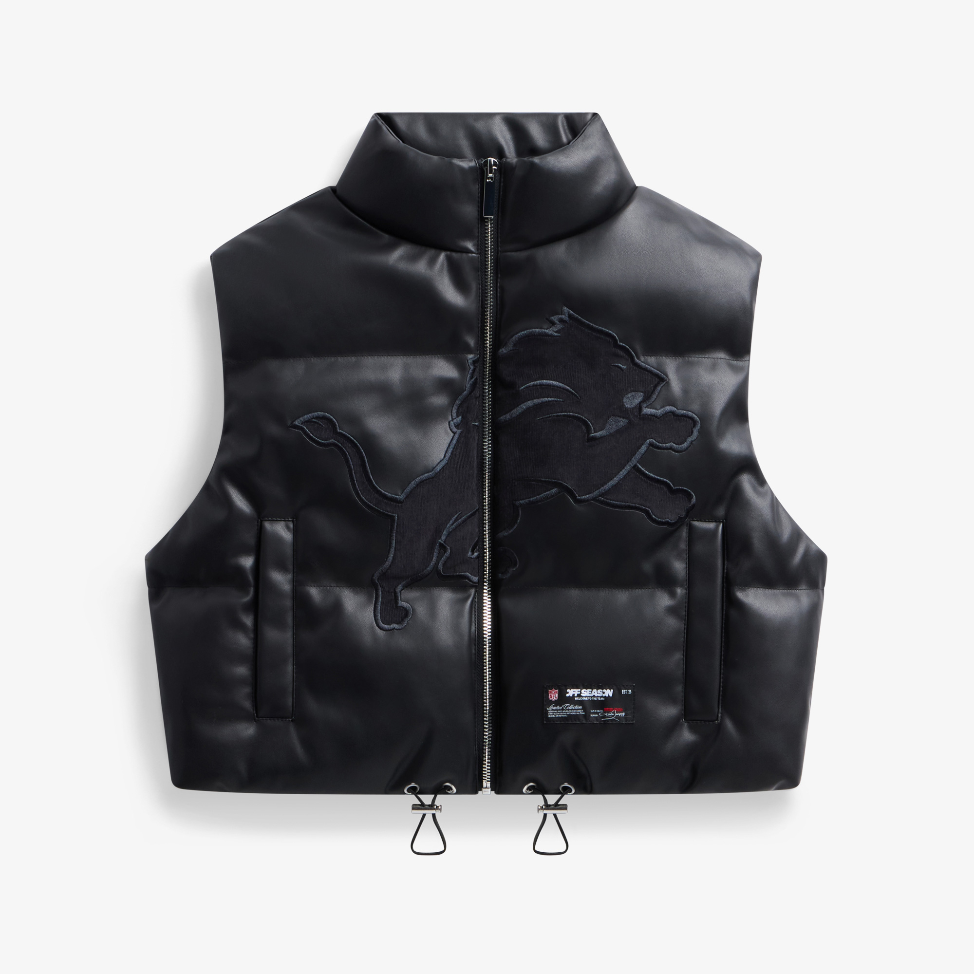 Women’s Black Detroit Lions Faux Leather Cropped Puffer Vest Women’s Black Detroit Lions Faux Leather Cropped Puffer Vest