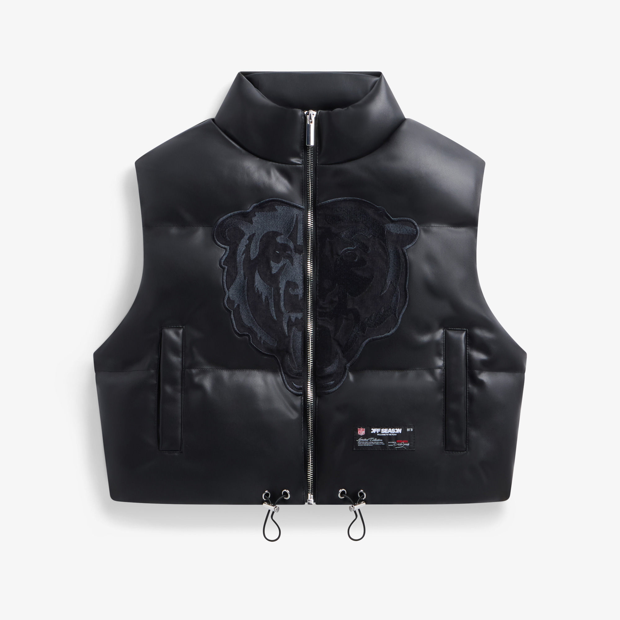 Women's Black Chicago Bears Faux Leather Cropped Puffer Vest