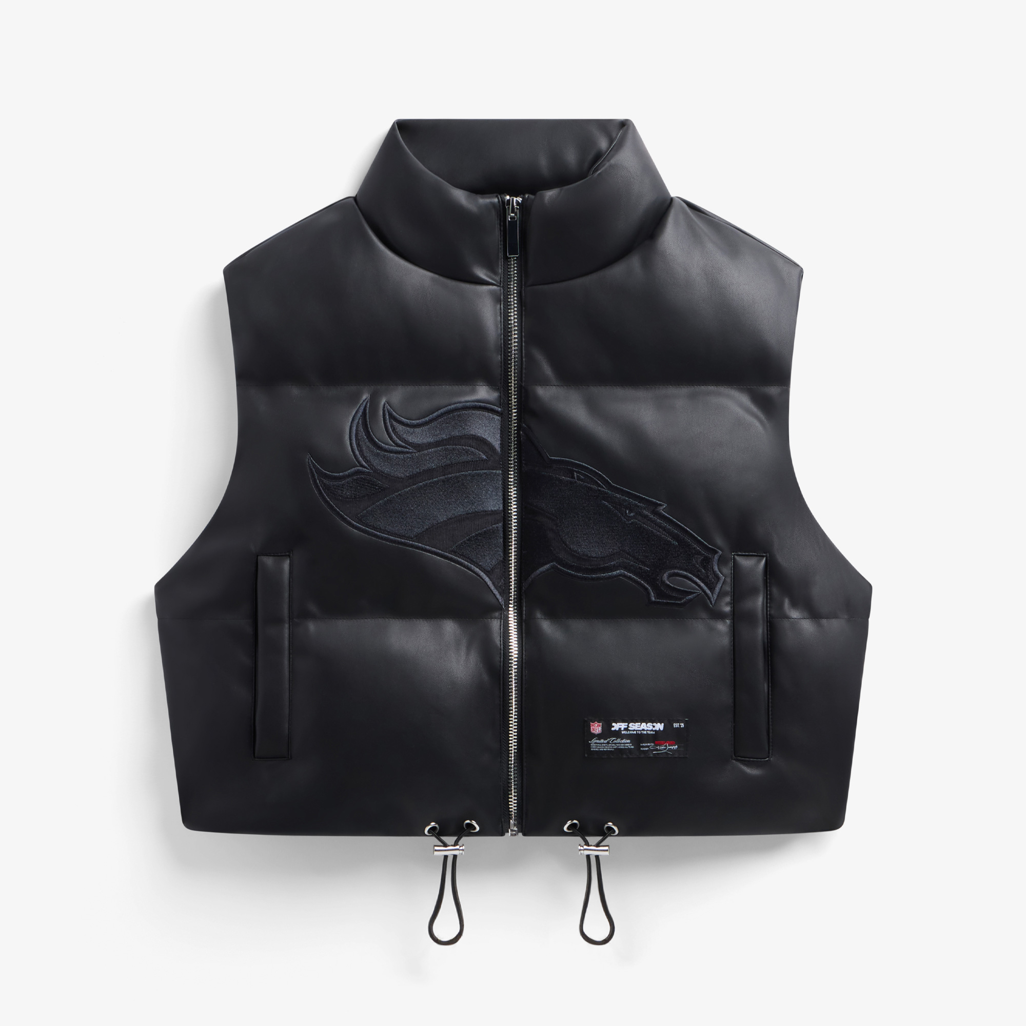 Women's Black Denver Broncos Faux Leather Cropped Puffer Vest