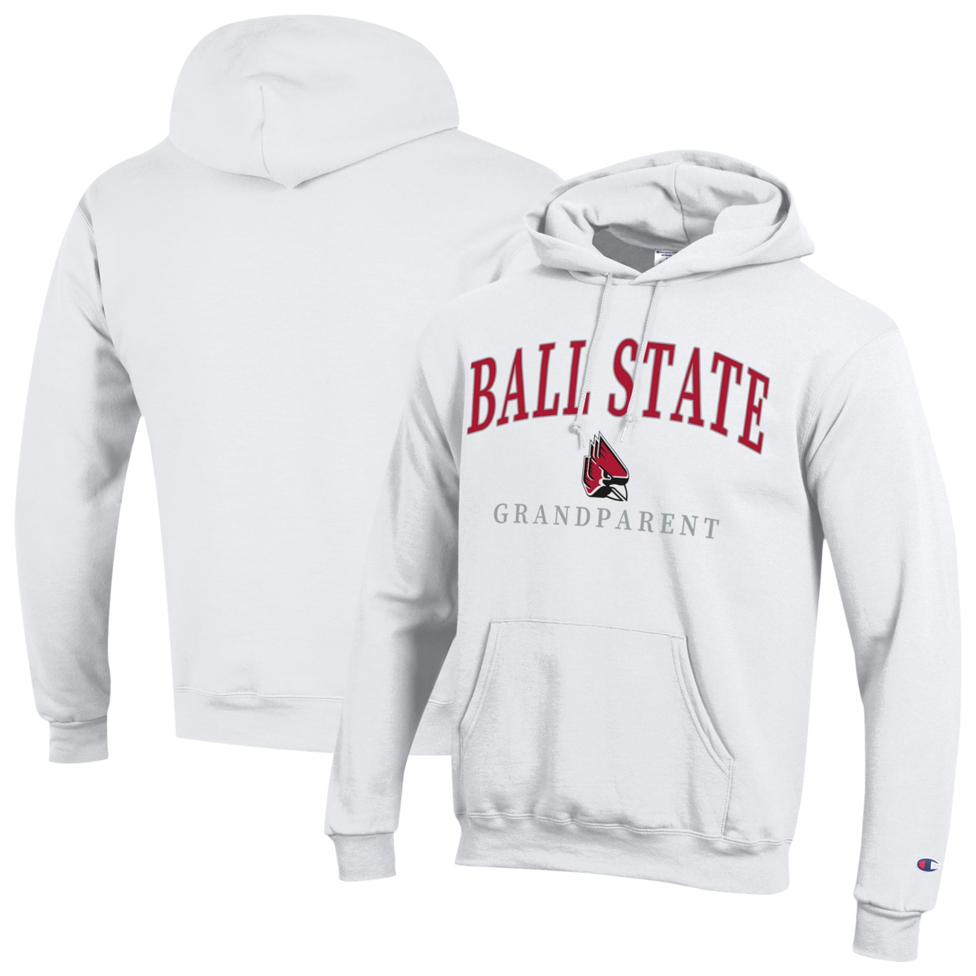 Unisex Champion  White Ball State Cardinals Arch Grandparent Eco Powerblend Fleece Hoodie