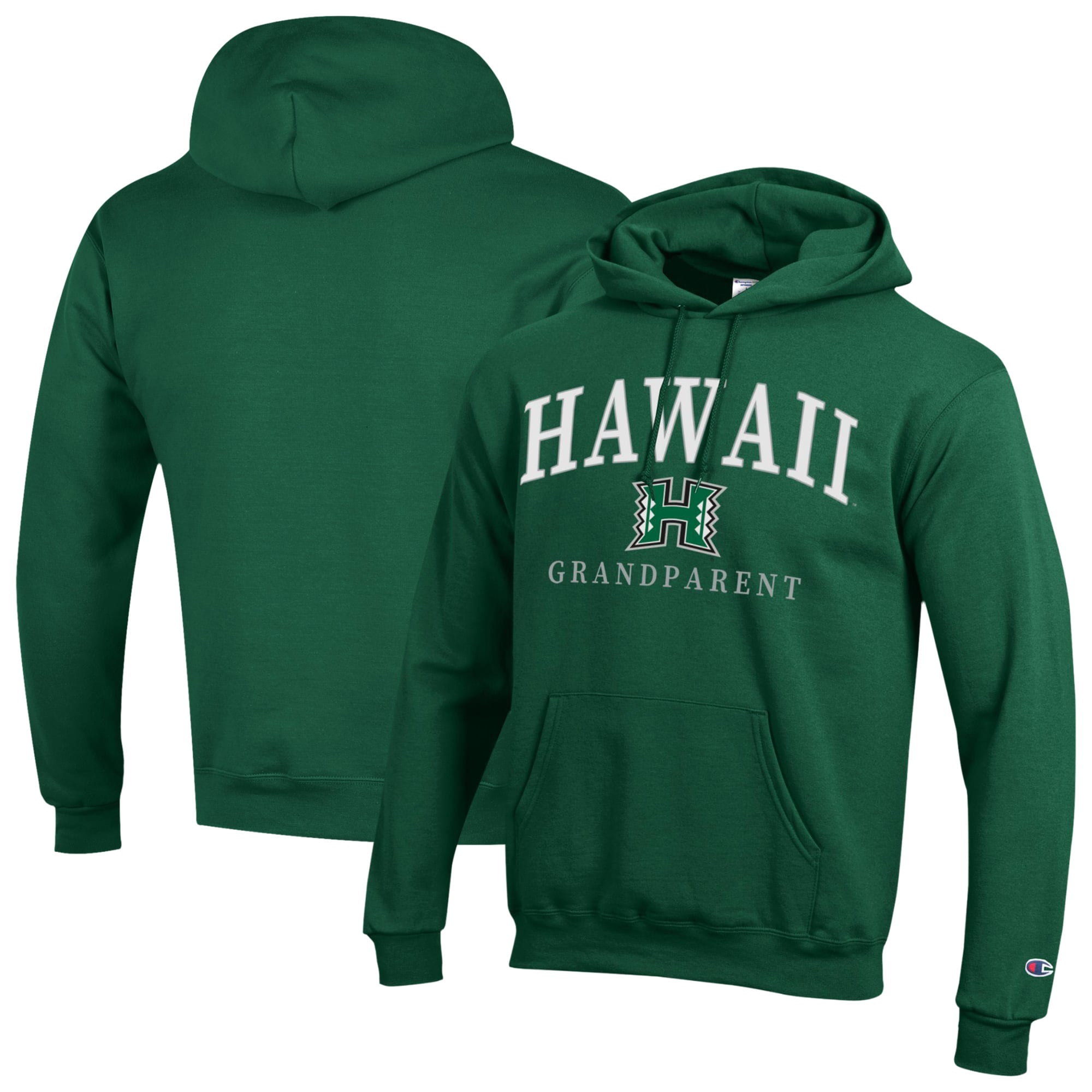 Unisex Champion  Green Hawaii Rainbow Warriors Arch Grandparent Eco Powerblend Fleece Hoodie