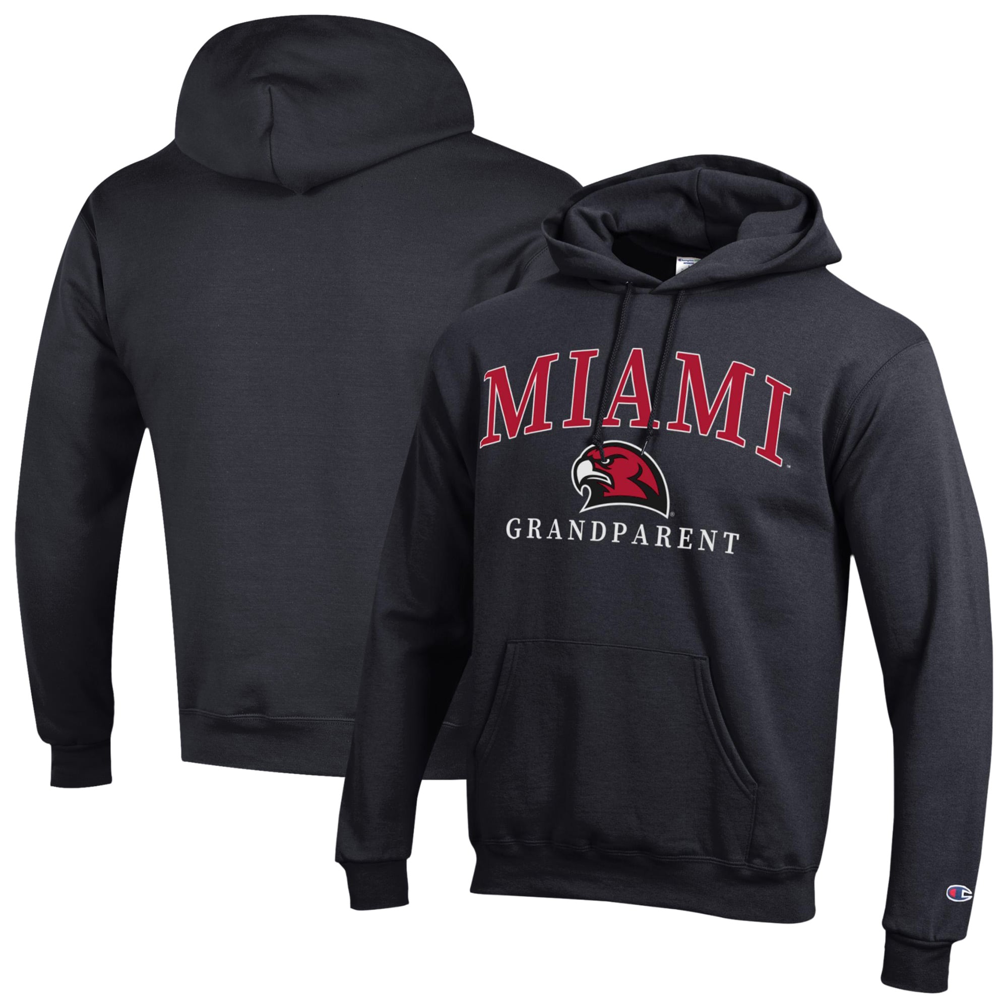 Unisex Champion  Black Miami University RedHawks Arch Grandparent Eco Powerblend Fleece Hoodie
