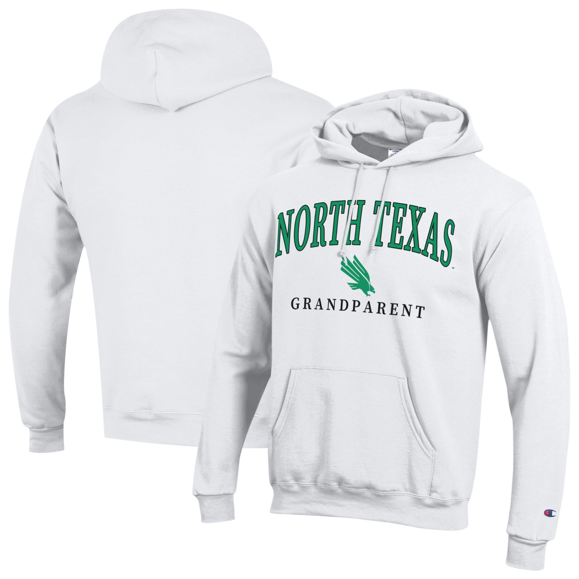Unisex Champion  White North Texas Mean Green Arch Grandparent Eco Powerblend Fleece Hoodie
