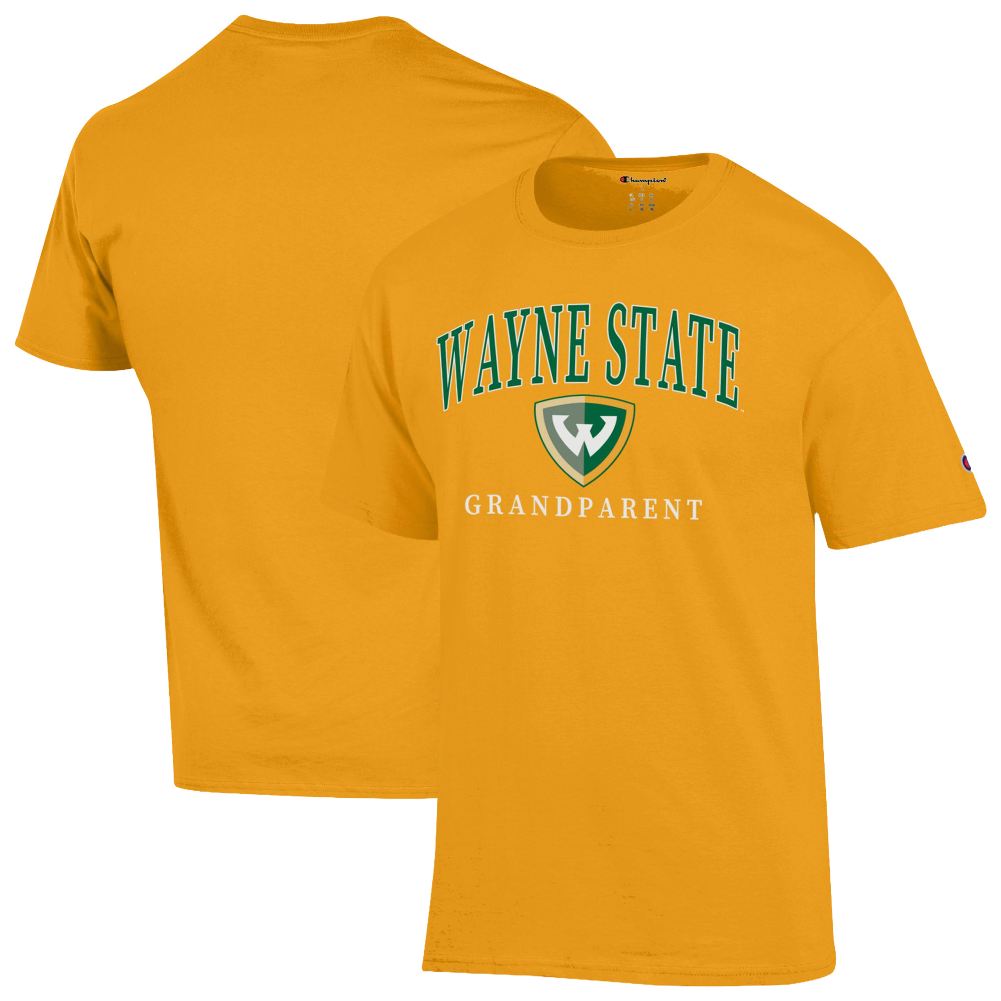 Men's Champion Yellow Wayne State Warriors Arch Grandparent Jersey T-Shirt