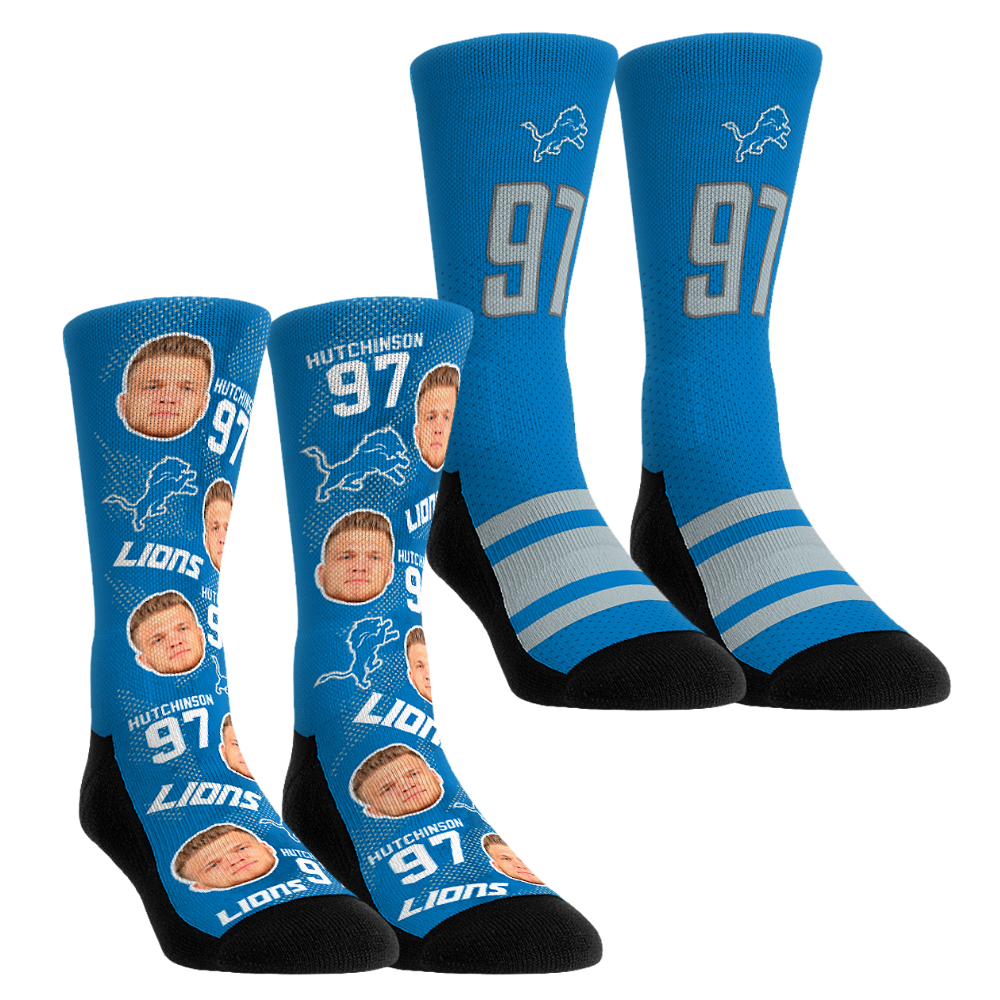 Unisex Rock Em Aidan Hutchinson Detroit Lions Player Football Guy Two-Pack Crew Sock Set Unisex Rock Em Aidan Hutchinson Detroit Lions Player Football Guy Two-Pack Crew Sock Set