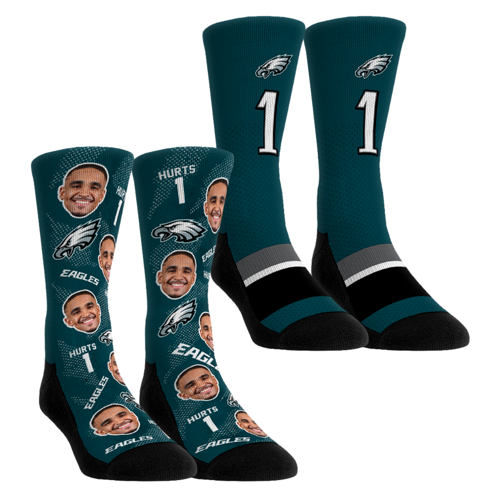Unisex Rock Em Jalen Hurts Philadelphia Eagles Player Football Guy Two-Pack Crew Sock Set
