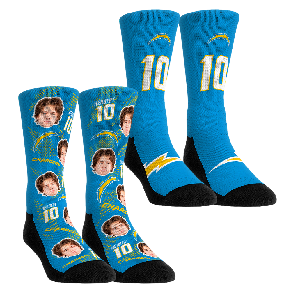Unisex Rock Em Justin Herbert Los Angeles Chargers Player Football Guy Two-Pack Crew Sock Set