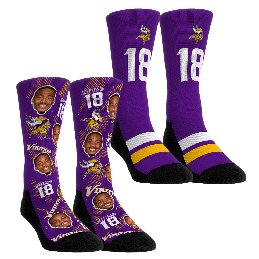 Unisex Rock Em Justin Jefferson Minnesota Vikings Player Football Guy Two-Pack Crew Sock Set