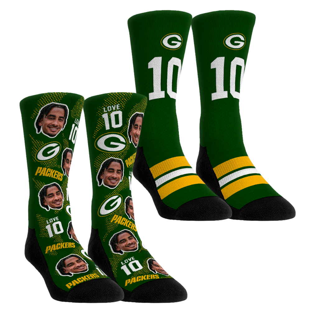 Unisex Rock Em Jordan Love Green Bay Packers Player Football Guy Two-Pack Crew Sock Set