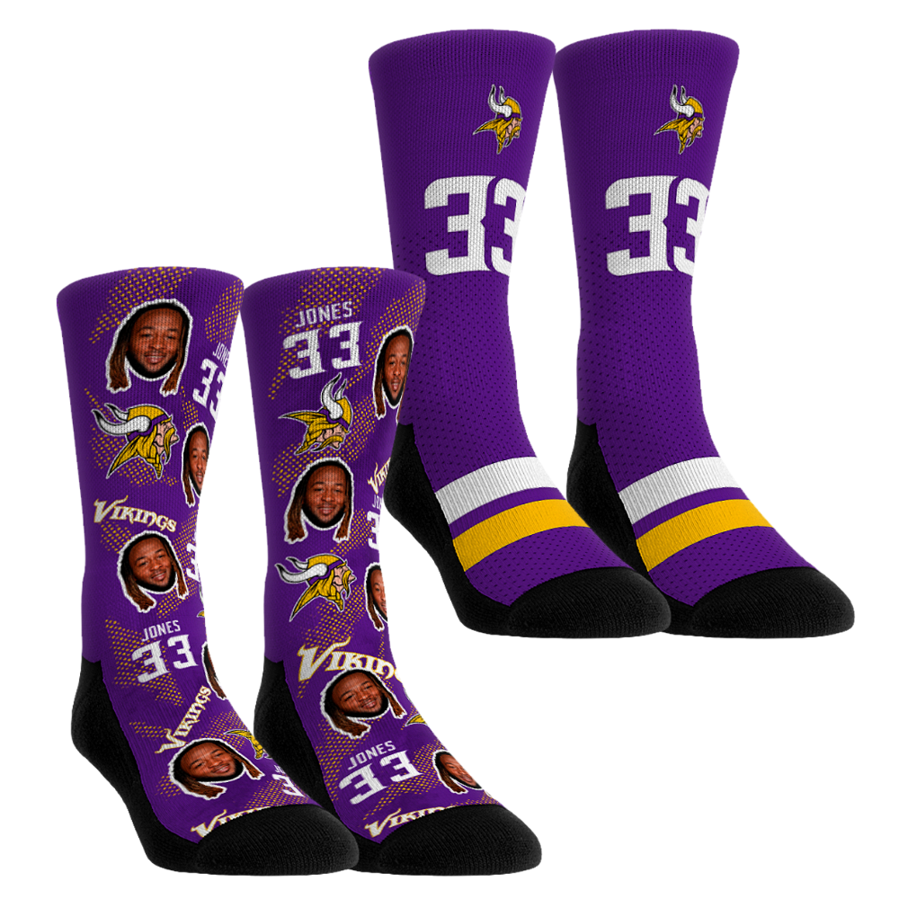 Unisex Rock Em Aaron Jones Minnesota Vikings Player Football Guy Two-Pack Crew Sock Set