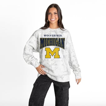 Women's Gameday Couture  Ash Michigan Wolverines Rally Ready Premium Fleece Camo Sweatshirt