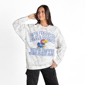 Women's Gameday Couture  Ash Kansas Jayhawks Whiteout Premium Fleece Camo Sweatshirt